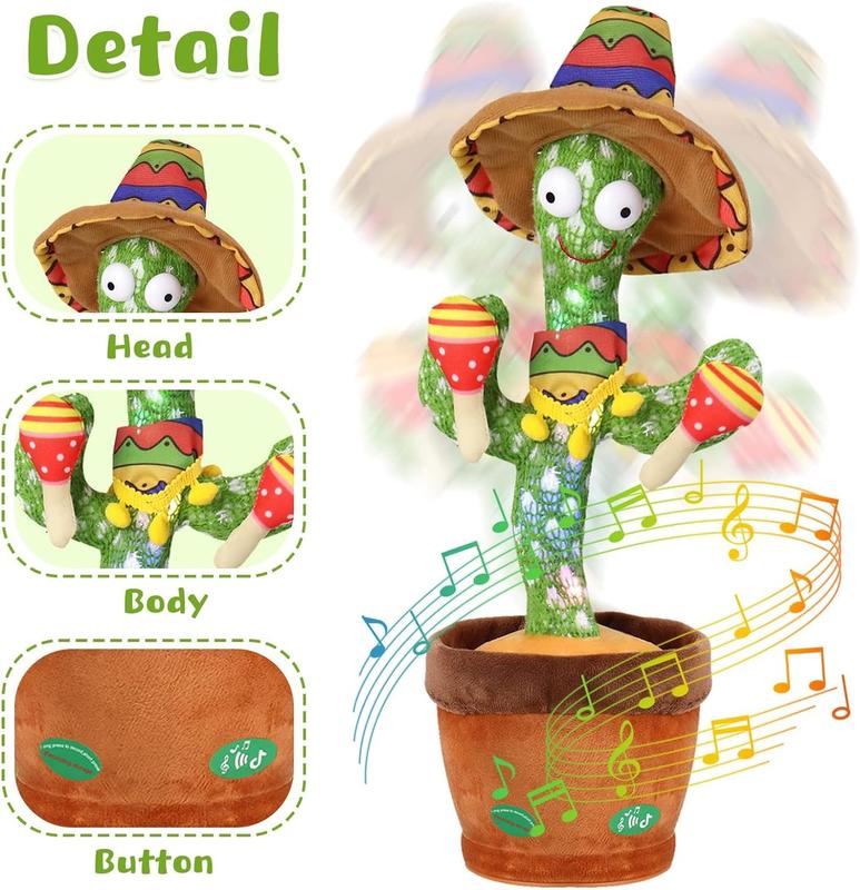 Singing Cactus Toy, Talking Repeating What You Say, Funny Electric Dancing Plush Interactive Toy Figures Educational Toys