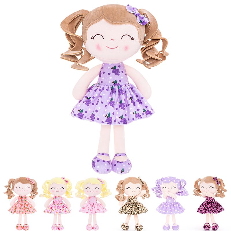 Plush Doll First Baby Dolls Baby Girl Gift Christmas Gifts For 0 To 6 Years Girls Curly Hair With Grape Dress 12 inches