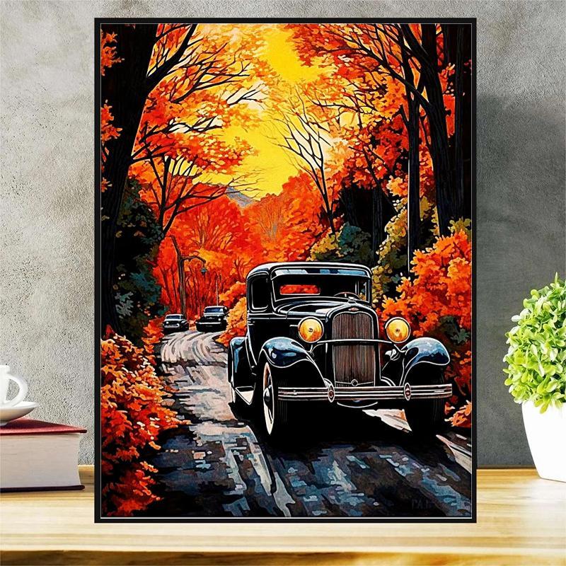 5D Diamond Painting Kit, Maple Leaf & Car Pattern DIY Painting, Home Wall Craft Decoration without Frame