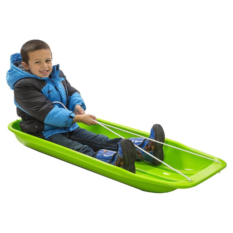 Lucky Bums Snow Kids 48 Inch 1 Person Plastic Toboggan Sled w  Pull Rope, Green