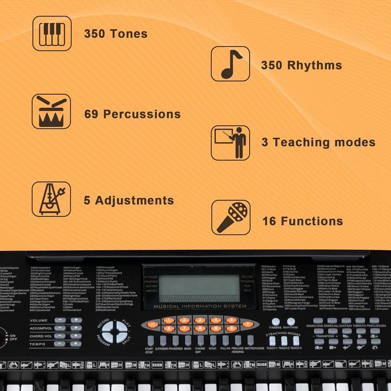 GLARRY 61-Key Portable Electronic Keyboard Piano set w LCD Screen, Stand, Microphone, Headphones, Stand, Bench, Teaching Modes, Built-In Speakers