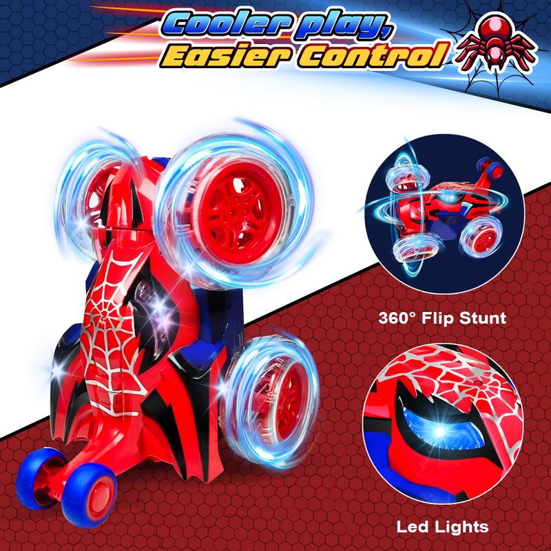 Remote Controlled Car Spider – 360° Rotations, 4WD, LED Lights, and All-terrain Design for Indoor Outdoor Fun. Rechargeable, Perfect Gift for Kids 4-8