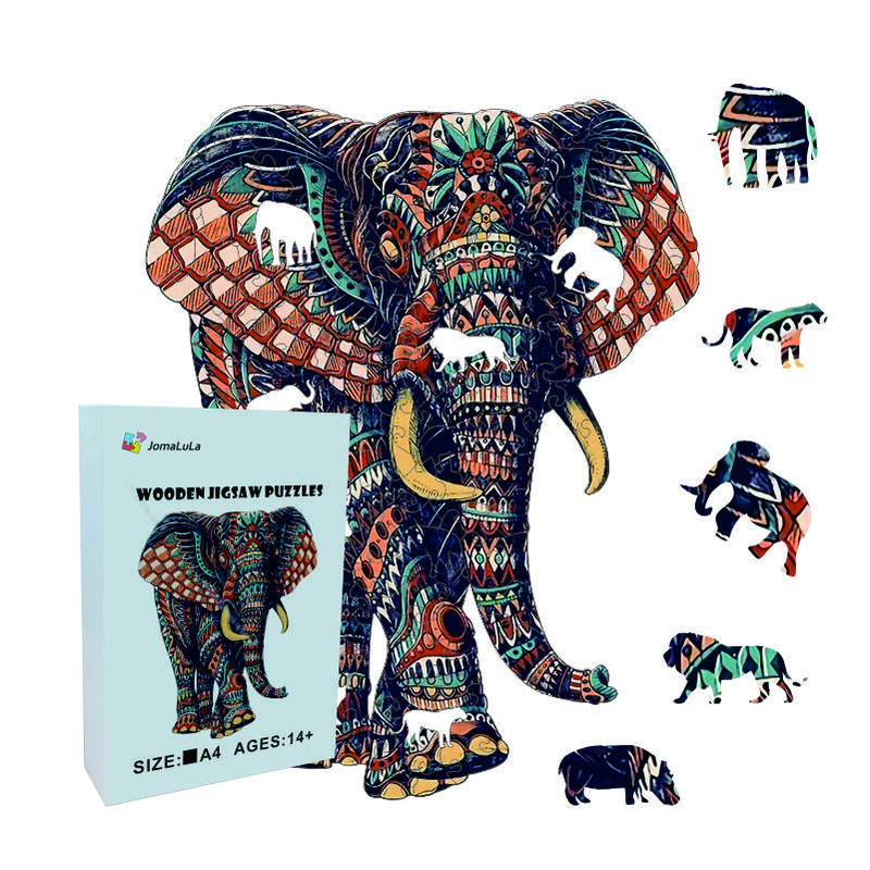 JomaLuLa Magic Wooden Elephant Unique Shaped Jigsaw Puzzles