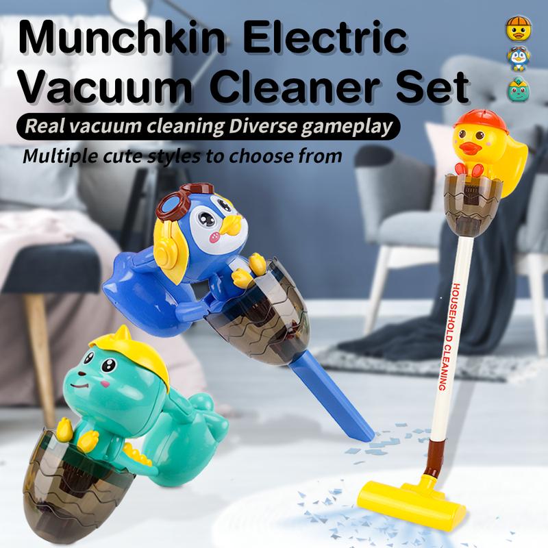 Children's 3-in-1 Cartoon Vacuum Cleaner Toy Set with Music, Lights and Suction Function