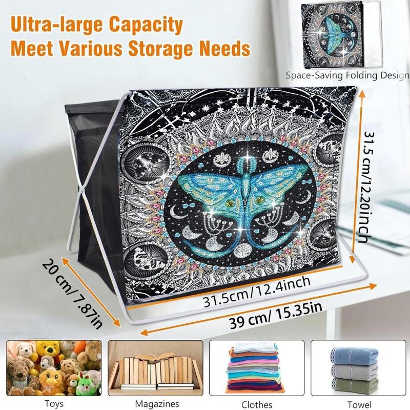 Moth Pattern DIY Diamond Arts Colorful Painting Kit Folding Storage Box with Support Frame, 1 Set DIY 5D Diamond Arts Colorful Painting Kit Storage Rack, Wall Art Decor for Home