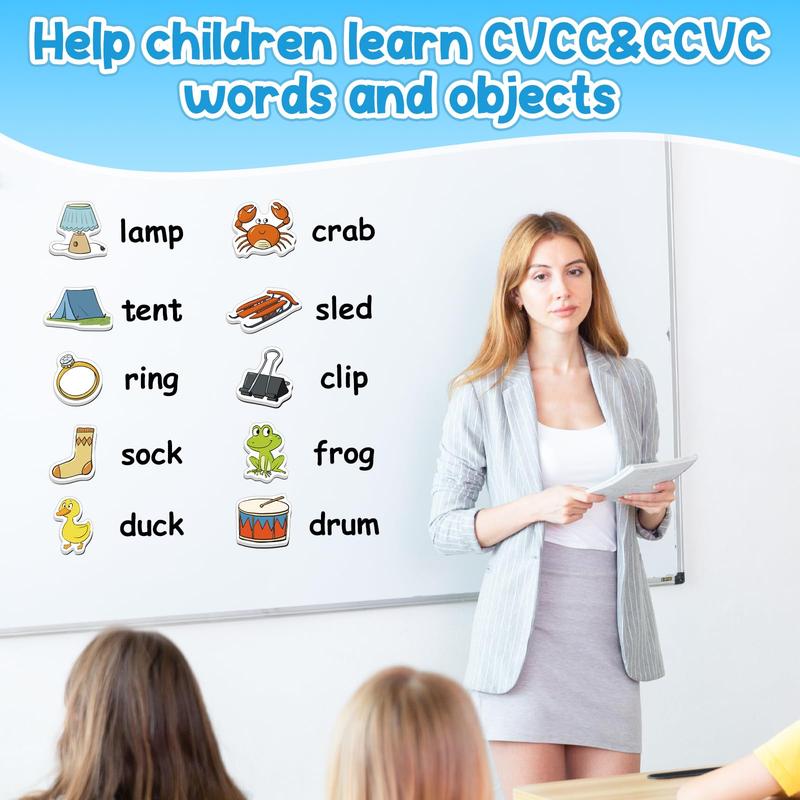 CVCC & CCVC Word Games, 50 Magnetic Objects Fridge Magnets, Phonics Learning Toys, Learn to Read Spelling Reading Phonics Fridge Magnets toys