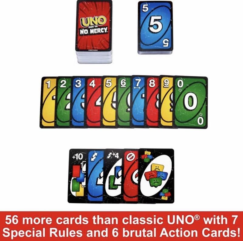 UNO, Show 'em No Mercy, Game & Card, kids Adults, Family Night, 2-10 Players, Iconic Characters, Engaging Gameplay, Develop Strategies & Skills Sticker