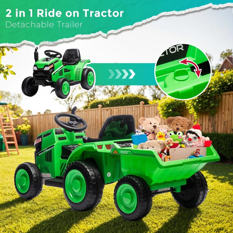 Kids Ride On Electric Tractor,Kids Ride On Toy.2WD,Non-skid tires, steering wheel, foot pedal,With Removable storage tug,Light,Bluetooth,Music,MP3,USB,Power Display For Kids Aged 3+.  12V ride-on toy