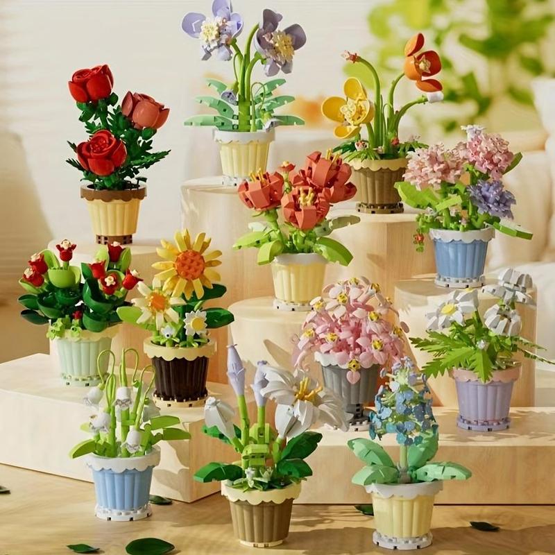 Flower Pot Series Building Blocks, 1 Set DIY Flower Pot Building Blocks, Creative and Educational Building Blocks for Boys & Girls