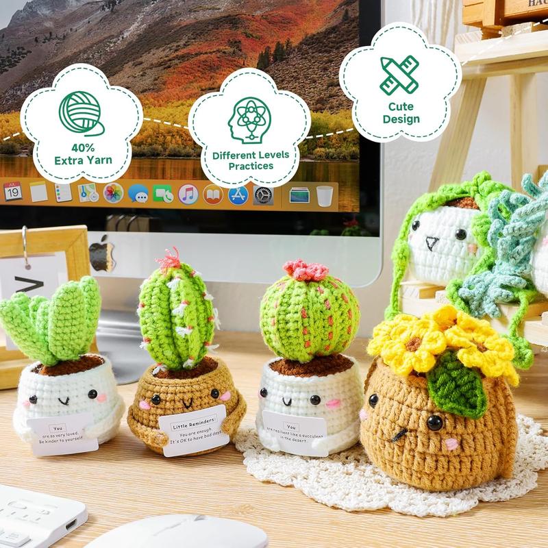 Crochet Kit | Crochet Kit for Beginners | Beginner Crochet Kit with Step by Step Video Lessons | 6 count Potted Plants and Succulent Family Crochet Kit with Crochet Accessories(40%+ Yarn)