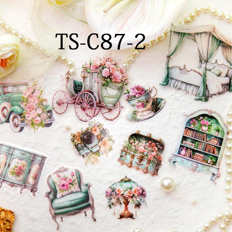 Vintage Car & Furniture Pattern Sticker, 10pcs pack Romantic Decorative Declas, DIY Scrapbooking & Journal Making Supplies