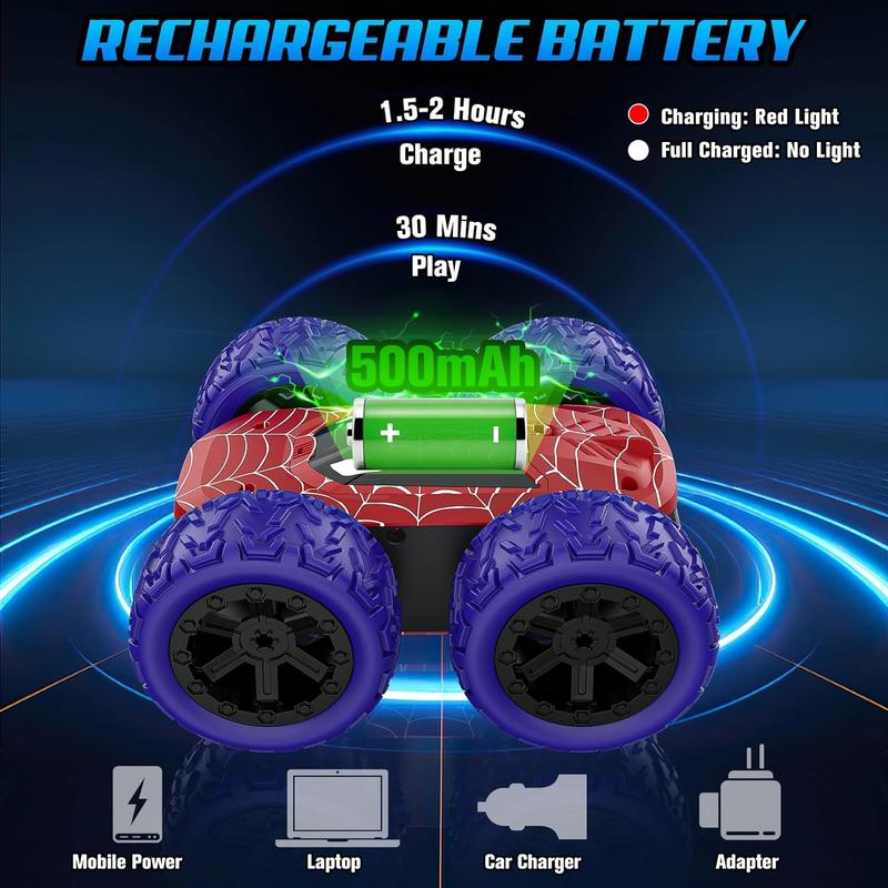 Remote Control Car for Boys, RC Cars for Kids with Colorful LED Lights, 2.4Ghz Double Sided 360° Flips 4WD Stunt Car, Rechargeable Toy Cars for Boys Girls Ages 4-6 5-7 6-8 8-12 Birthday Gift electric rc control stunt dinosaur truck rc car