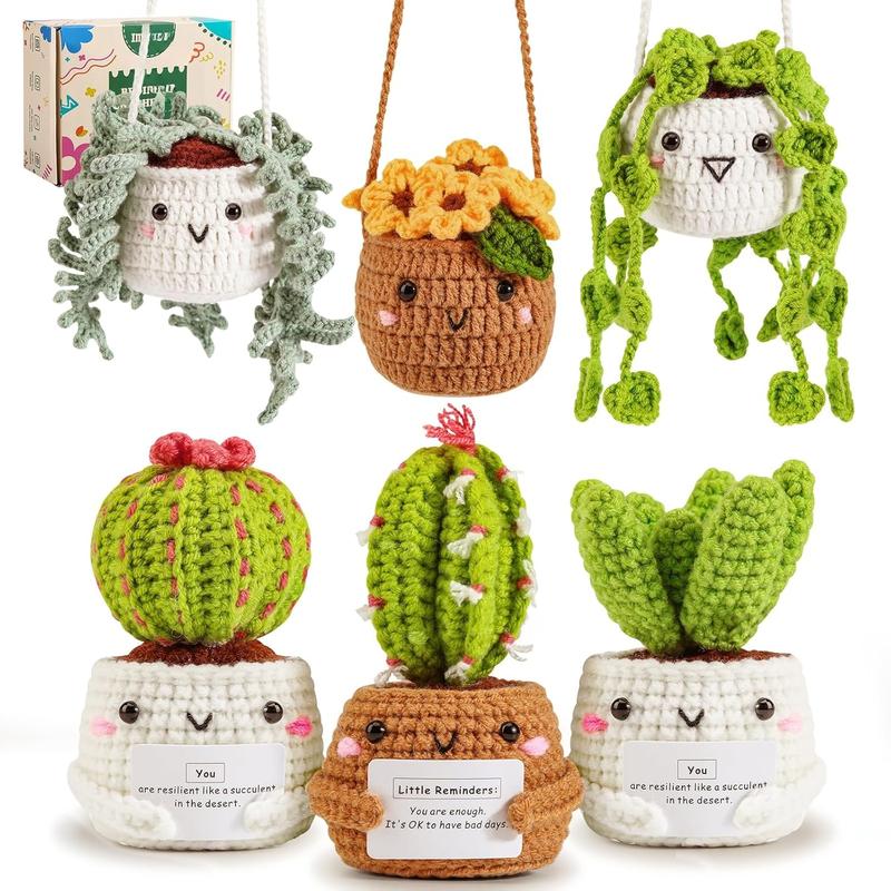 Crochet Kit | Crochet Kit for Beginners | Beginner Crochet Kit with Step by Step Video Lessons | 6 count Potted Plants and Succulent Family Crochet Kit with Crochet Accessories(40%+ Yarn)