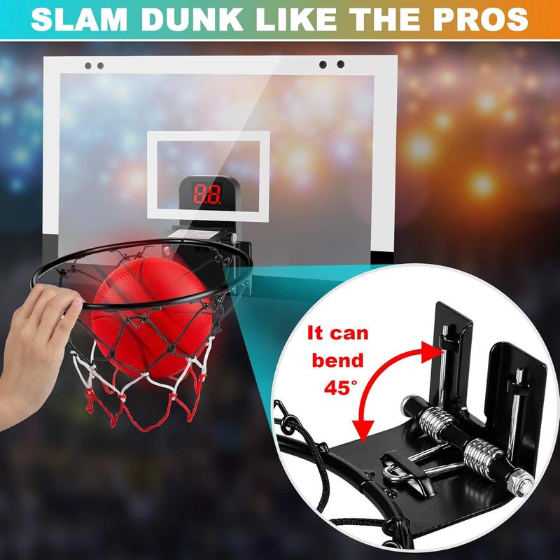 Indoor Basketball Hoop Boys Gifts for Teens and Adults Door Room Basketball Hoop Mini Hoop with Electronic Scoreboard, 3 Balls and Batteries Basketball Toys for 12+