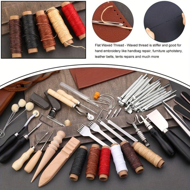 Multifunctional Leather Craft Tools, 1 Set Leather Working Tools Kit with Storage Bag, Leather Craft Making Tools for Cutting & Punching & Sewing & Carving, Stocking Fillers Gift