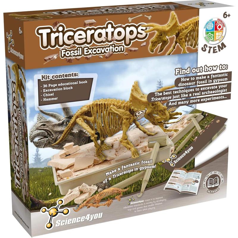 Science4you - Triceratops Fossil Digging Kit for Kids - Excavate and Assemble 10 Dinosaur Fossiles, Dinosaur Toys for Boys and Girls Age 6+, Dino Games, Dinosaur Gifts for 6+ Year Old Boys and Girls