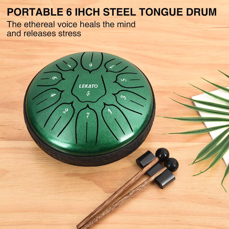 LEKATO Steel Tongue Drum Kit, 6 Inch 11 Notes Handpan Drum Percussion Set, for Adult Child Musical Education Zen Meditation Yoga Deep Sleep,Music Player Beginner Song Writer,Girl Boy Friend Kid Music Fun Relax Christmas Gift