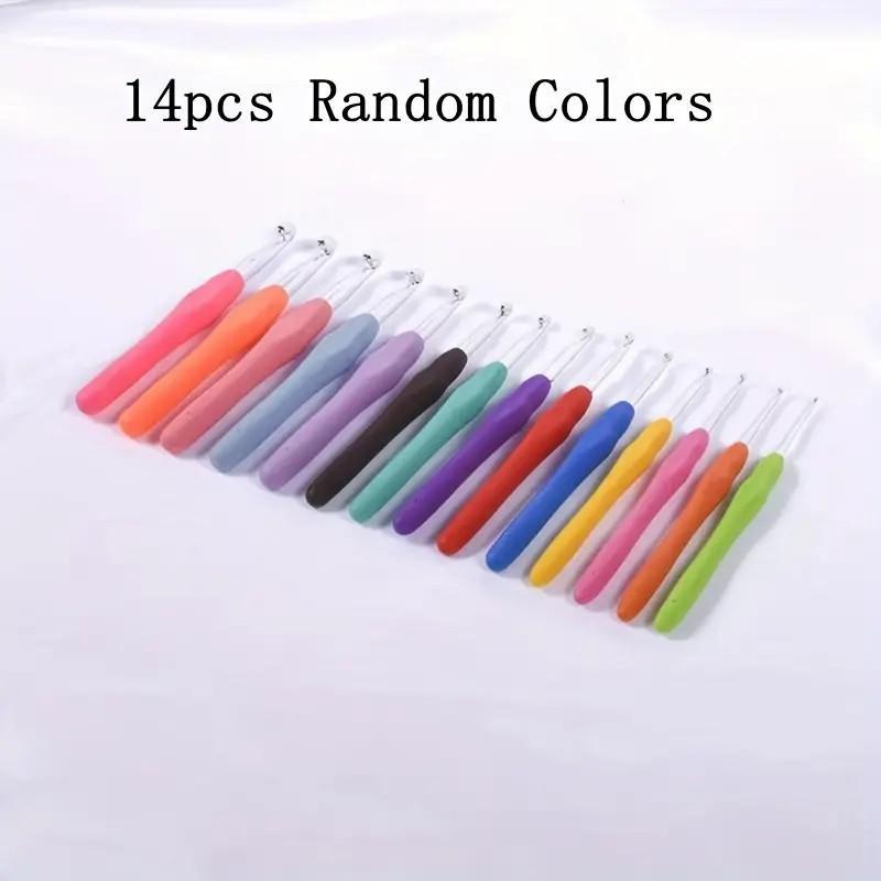 14pcs Random Color Soft Silicone Handle Crochet Hook Set, Multifunctional Anti-slip Crochet Needle, DIY Tool For Home Sewing Knitting