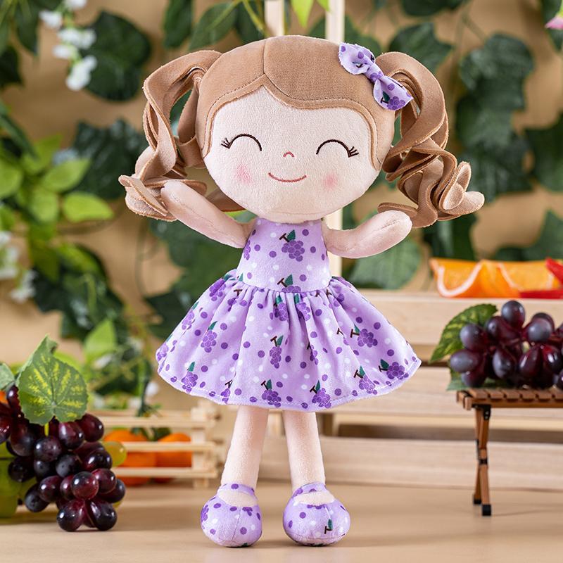 Plush Doll First Baby Dolls Baby Girl Gift Christmas Gifts For 0 To 6 Years Girls Curly Hair With Grape Dress 12 inches