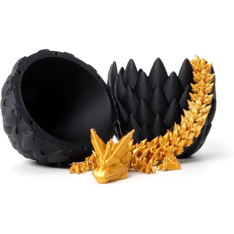 Dragon Egg- Gold - Surprise Egg with Flexible Pearly Sheen Dragon, 3D Printed Gift Toy, Figurine Decor