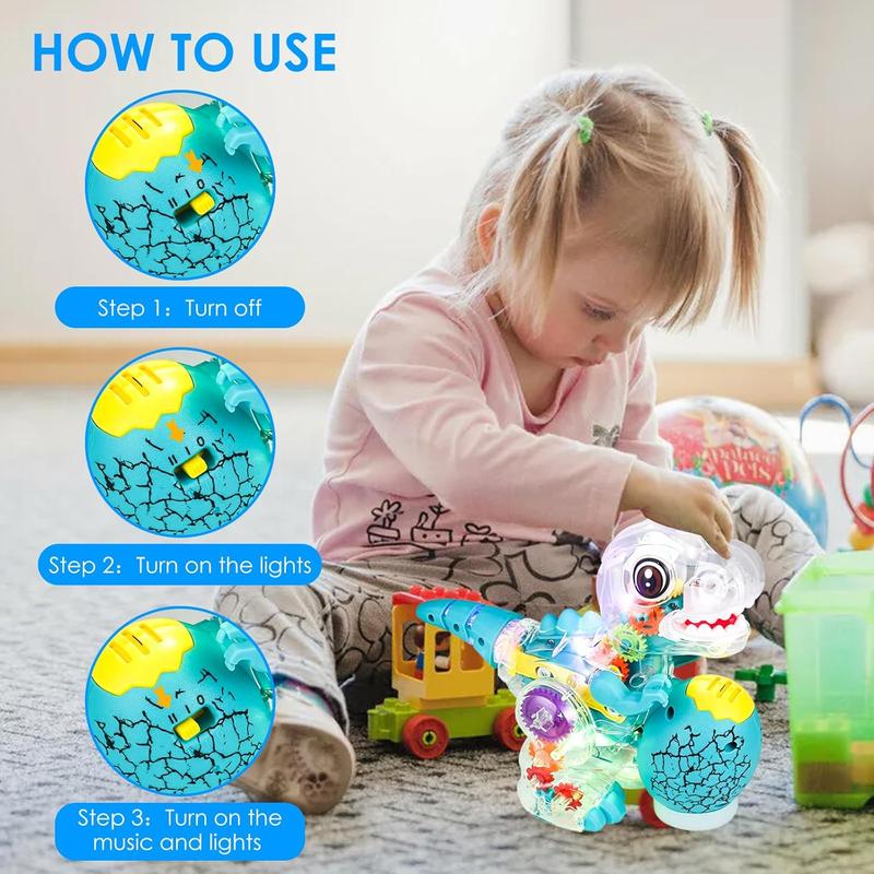 Light-up Transparent Dinosaur Toy for Kids, Moving Dinosaur Toy with Colorful Gears, STEM Toys for Toddlers,Birthday Gifts Idea for Kids