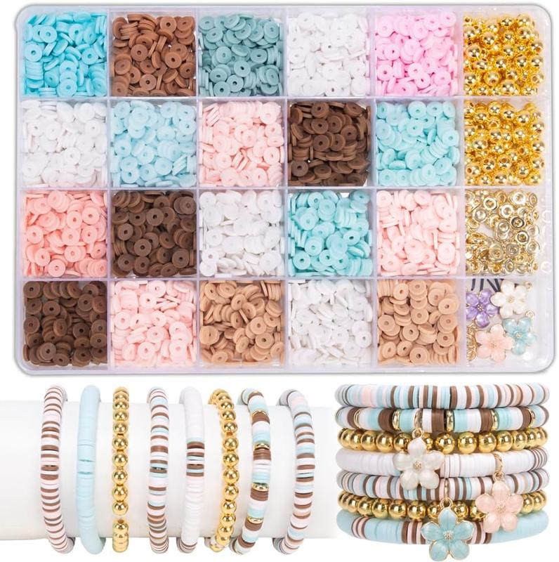 Clay Beads Bracelet Making Kit, Bracelet Making kit Flat Preppy Beads for Friendship Bracelets, Polymer Clay Beads with Charms for  Making, Crafts Birthday Gifts