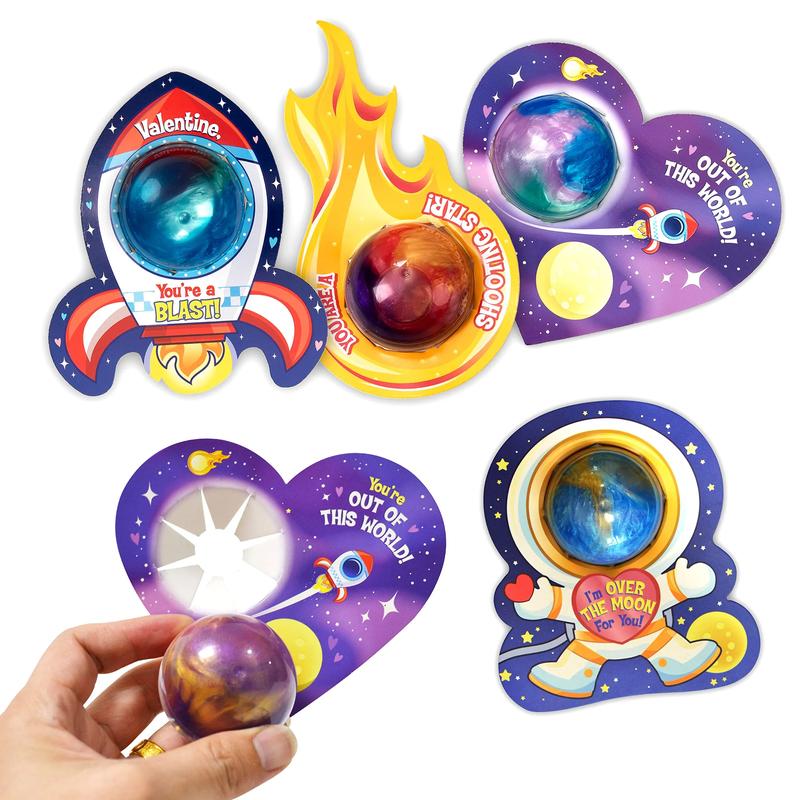 28Pcs Cosmic Realm Valentine Slime with Scratch-Off Cards and Galaxy Balls for Kids Classroom Exchange Gift