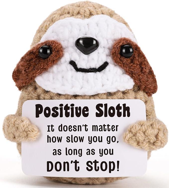 Inspirational Positive Crochet Gifts - Handmade Emotional Cheer Up Support Encouragement Mental Health Funny Sloth Potato Pickle for Women Men Birthday Christmas Stocking Stuffers White Elephant