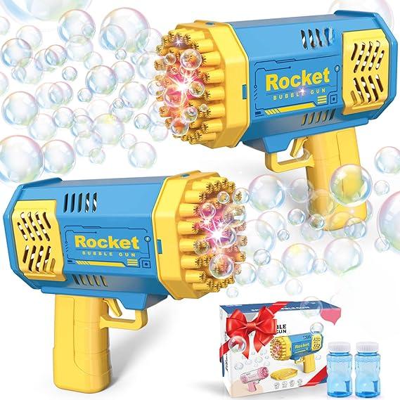 Bubble Gun 2 Pack with 2 Bottles Bubble Solution, 40-Hole Light Up Dip Bubble Machine for Kids Toys for 3-8 Year Old Boys Girls: 2 Pack Bubble Machine for Kids, Gifts for 3 4 5 6 7 8 Years Old Boy Birthday Toy for Kid Toddlers Outdoor Bubbles (Blue)