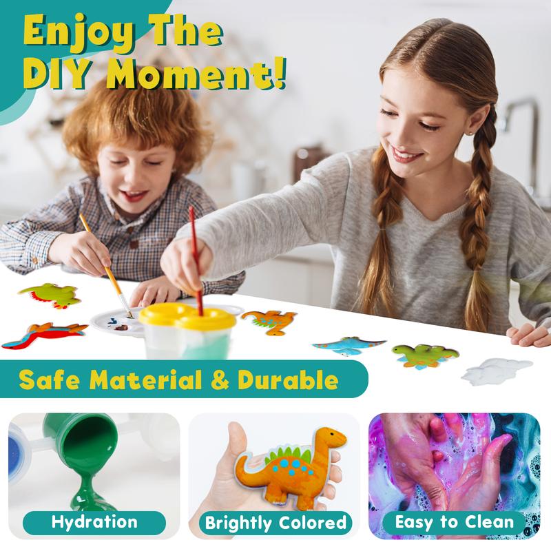 KIDDYCOLOR Kids Arts & Crafts Plaster Painting Craft Kit Art Set - Decorate Your Dinosaurs and Create Your own Dinosaur World as a Gift for Toddler 3-12