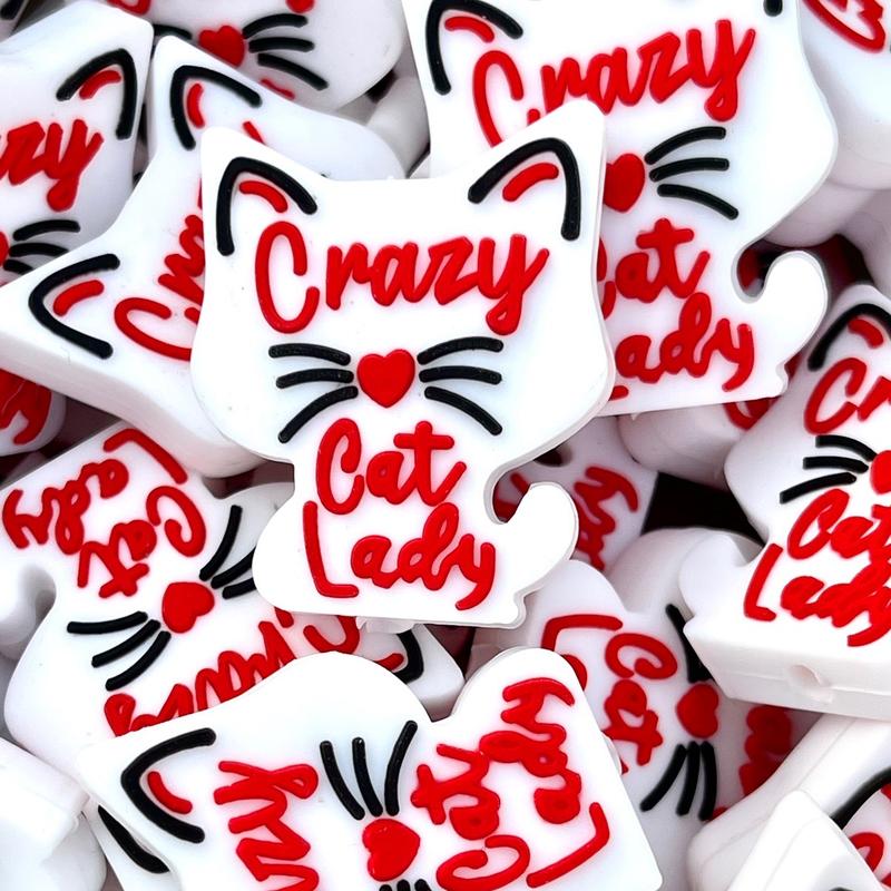 Crazy Cat Lady Silicone Focal Beads | Cat Beads | Colorful Bead | Cat Momma Bead | Cat Lady Beads