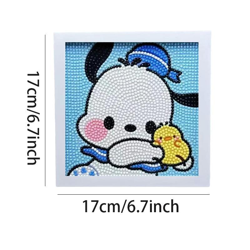 Cartoon Sanrio Pochacco Pattern DIY Diamond Art Painting Kit with Frame, 5D Diamond Art Painting Kit, DIY Wall Art Decor for Home Living Room Bedroom