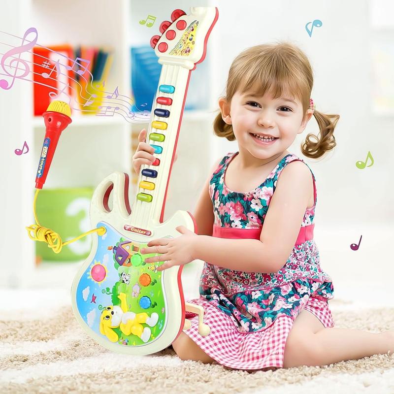 Kids Guitar and Microphone Toys, Pretend Play Musical Instruments Educational Toys for Age 2 3 4 5 6 Girls Boys Birthday Christmas  Gifts