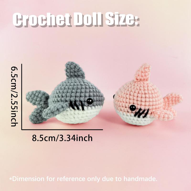 Shark Design Complete Crochet Kit, 1 Set Cute Animal Crochet Starter Set with Instructions & Random Accessories, DIY Handmade Knitting Supplies for Beginners