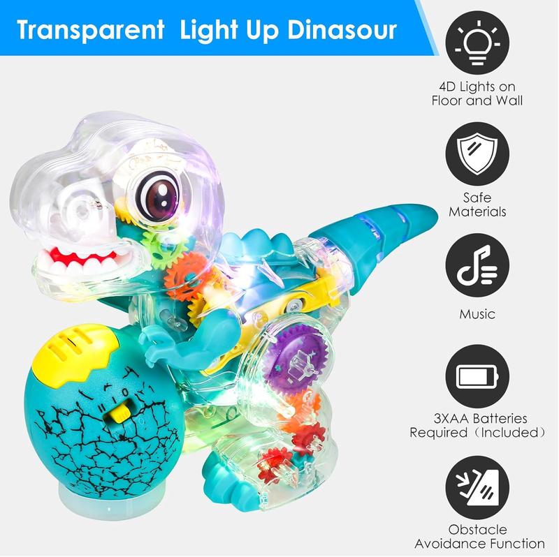 Light-up Transparent Dinosaur Toy for Kids, Moving Dinosaur Toy with Colorful Gears, STEM Toys for Toddlers,Birthday Gifts Idea for Kids