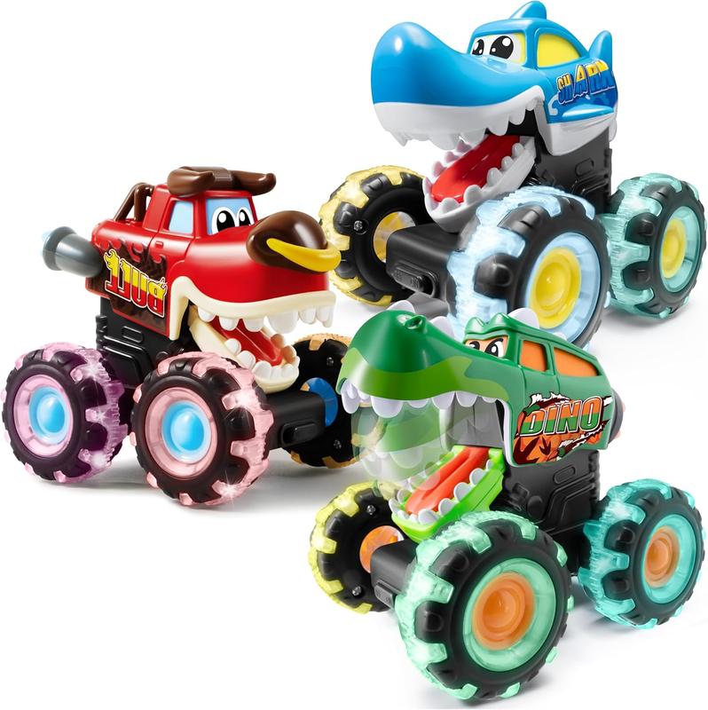 COMBO 3 PACK Monster Truck Toy - Motion Activated Light - Up Cars - Monster Treads Lightning Wheels - Press & Go Cars for Boys Girls - FLASH SALE 2024