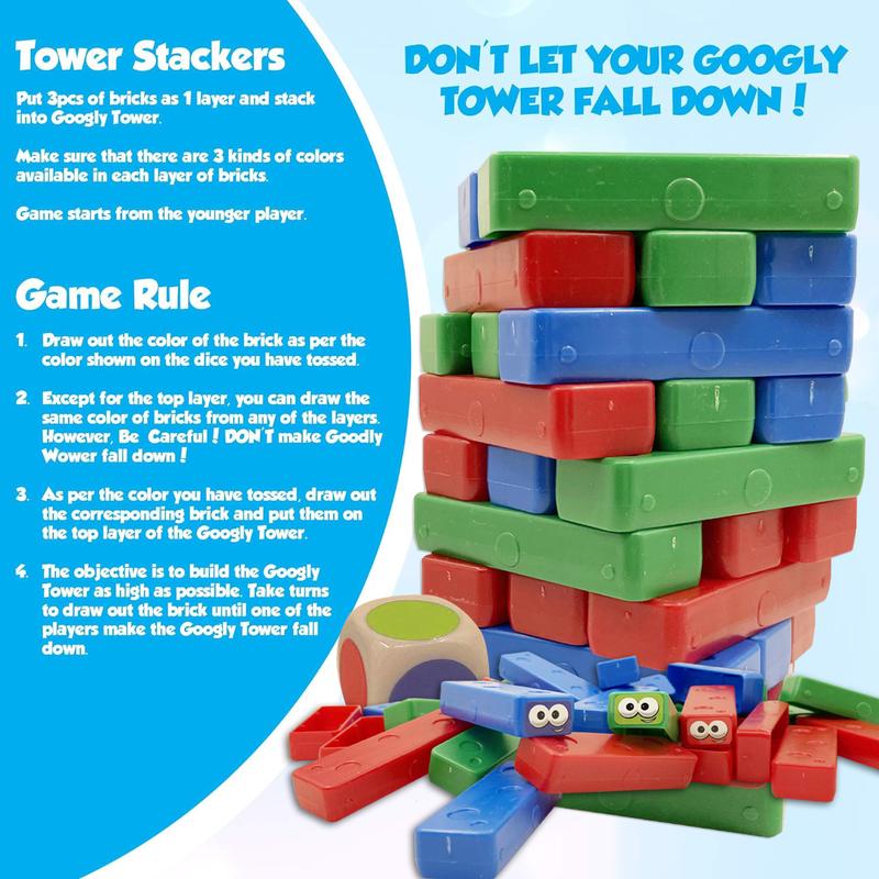 Tumbling Tower Stacking Blocks,Colored Cartoon Plastic Building Blocks Board Toppling Tumbling Tower