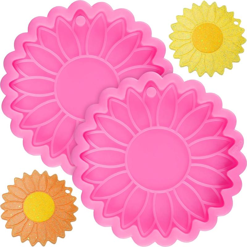 Sunflower Shaped Resin Mold, 2 Counts set Flower Shaped Resin Mold, Diy Faux Jewelry & Craft & Keychain & Pendant Making Mold, Vanity Decor Accessories