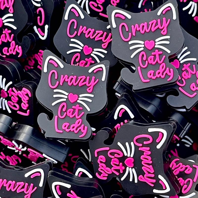 Crazy Cat Lady Silicone Focal Beads | Cat Beads | Colorful Bead | Cat Momma Bead | Cat Lady Beads