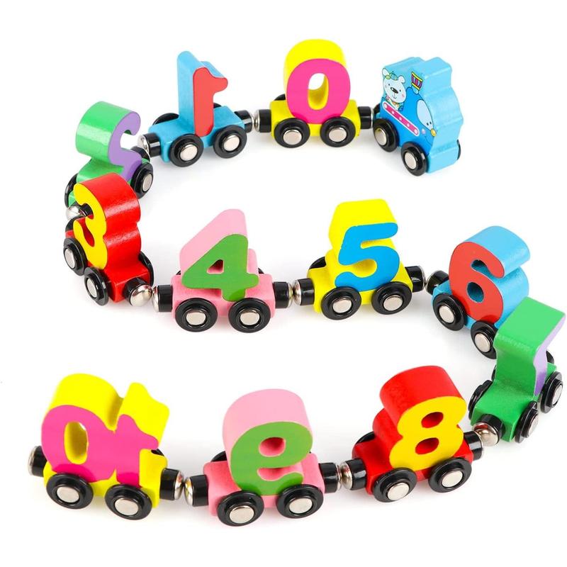 Montessori Toys 12 PCS Number Train Toys for 3 4 5 Year Old, Wooden Stronger Magnet Train Set Toy for Boys Girls Christmas Train