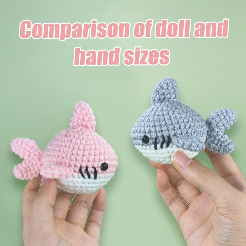 Shark Design Complete Crochet Kit, 1 Set Cute Animal Crochet Starter Set with Instructions & Random Accessories, DIY Handmade Knitting Supplies for Beginners