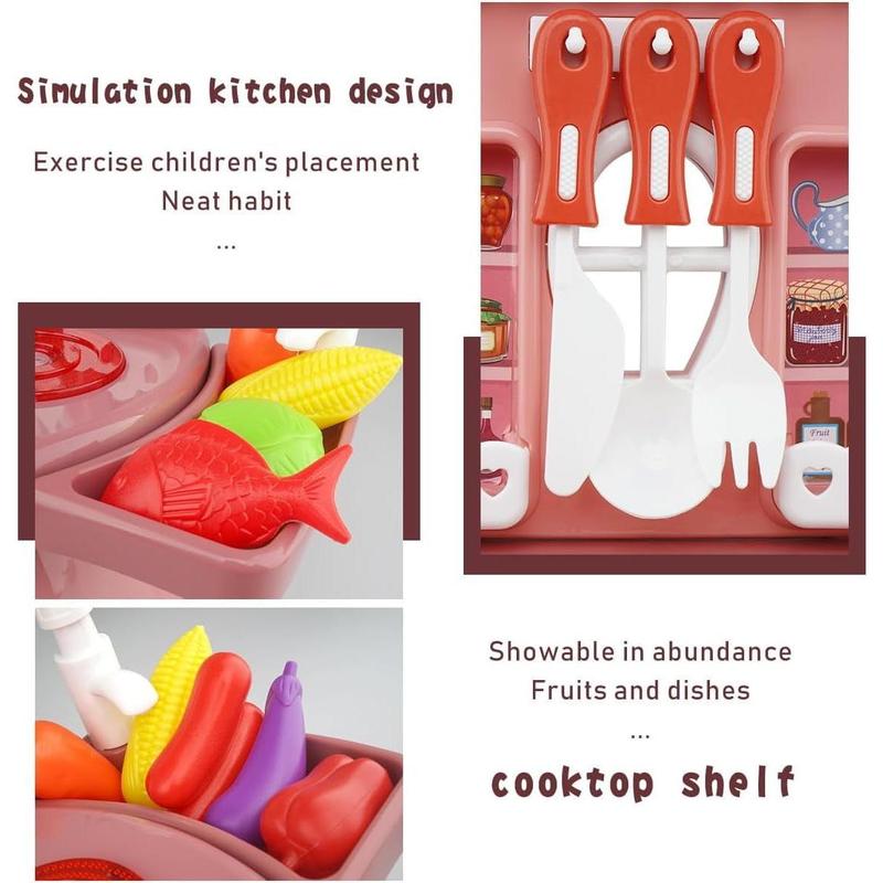 Play Kitchen Toys for Kids with Sound and Light, Play Food Dinnerware Set for Children, Kitchen Sink with Running Water Toys for Girls Boys Birthday Christmas Gifts