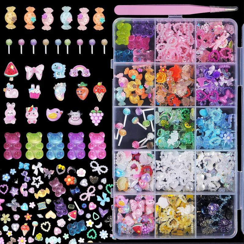 Assorted  3D  Charms Multi Color Flower Bows Butterfly Heart   Charms Bear Candy Cute  Charms for  Art DIY Crafts Accessories