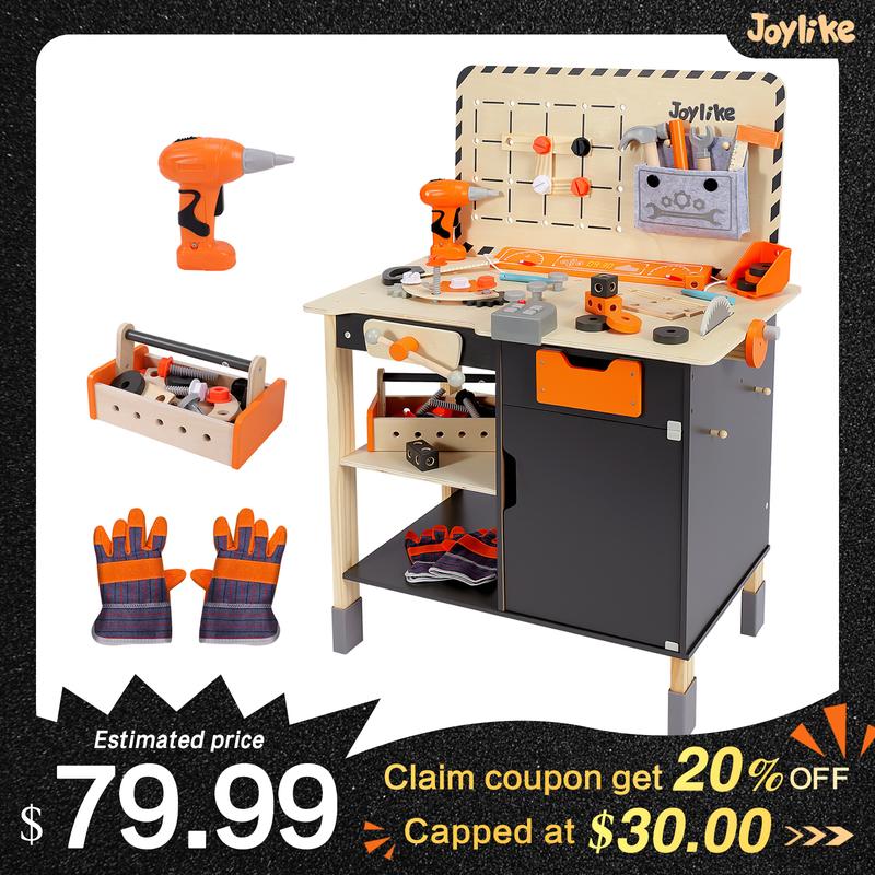 Joylike Wooden Tool Construction Table set Pretend Play Ideal Holiday Gift for Kids