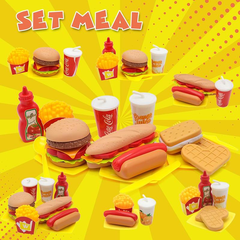 Chrismas Pretend Play Food Set for Children,Removable Fast Food Playset with Tray Hamburger Hotdog Fries Combo,Play Kitchen Accessories Role Play Toys,Educational Gift for Kids Boys Girls (15 PCS)