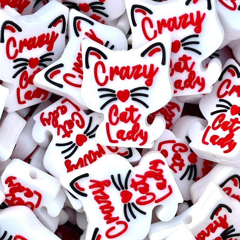 Crazy Cat Lady Silicone Focal Beads | Cat Beads | Colorful Bead | Cat Momma Bead | Cat Lady Beads