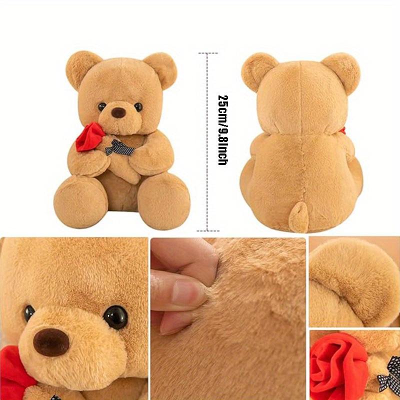 9.8inch Stuffed Teddy Bear Dolls with Rose, Soft Plush Animal Toys for Valentine's Day Her  Girlfriend Lover Mom Kids Gifts teddybears