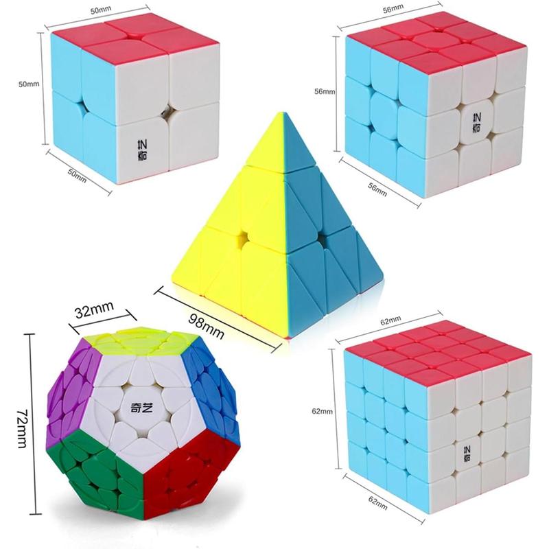 Roxenda Speed Cube Set, Speed Cube Bundle of 2x2 3x3 4x4 Megaminx and Pyramid Cube Smoothly Stickerless Magic Cubes Collection for Kids Teens & Adults [5 Pack]