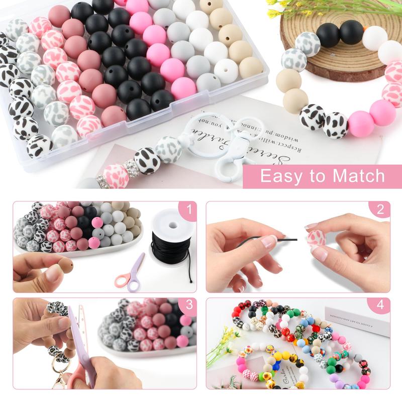 Mixed Color Bead (45pcs set), Silicone Round Bead, DIY Handmade Necklace, Plastic Pen Bead, Keychain, Car Decoration Chain, Bag Chain, Mobile Phone Chain, Bracelet Jewelry Supplies