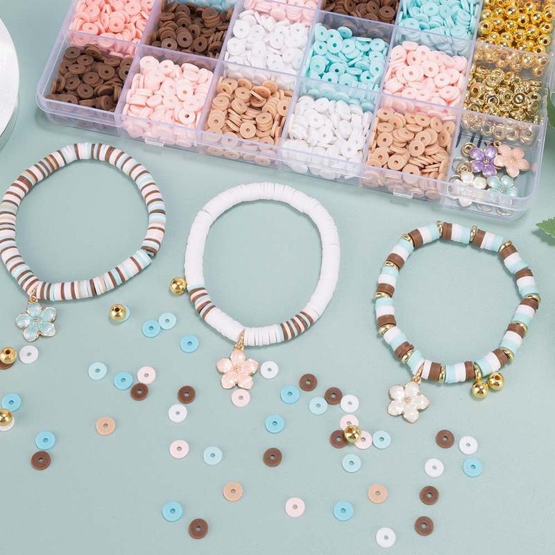 Clay Beads Bracelet Making Kit, Bracelet Making kit Flat Preppy Beads for Friendship Bracelets, Polymer Clay Beads with Charms for  Making, Crafts Birthday Gifts